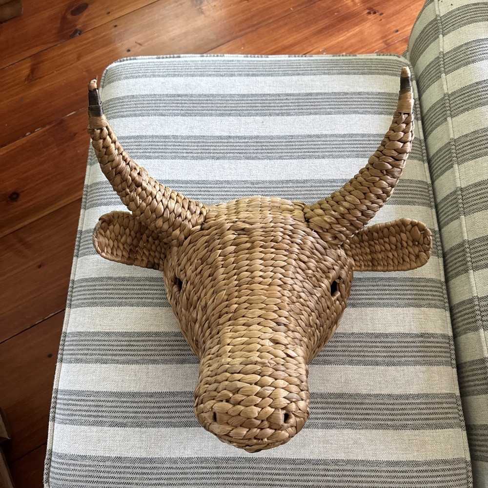 Woven Natural Seagrass Bull Head Wall Mount Large Bohemian Coastal Beach READ